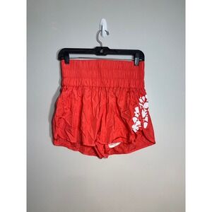 Free People Movement The Way Home Shorts Red Floral Smocked High Rise Womens S